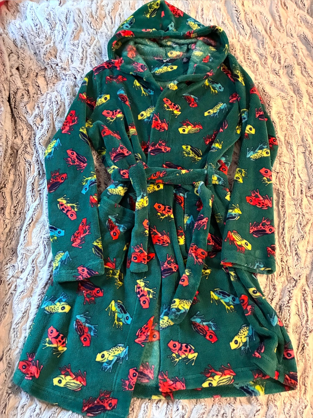 Lands' End Frog Print Plush Hooded Robe Kids 16